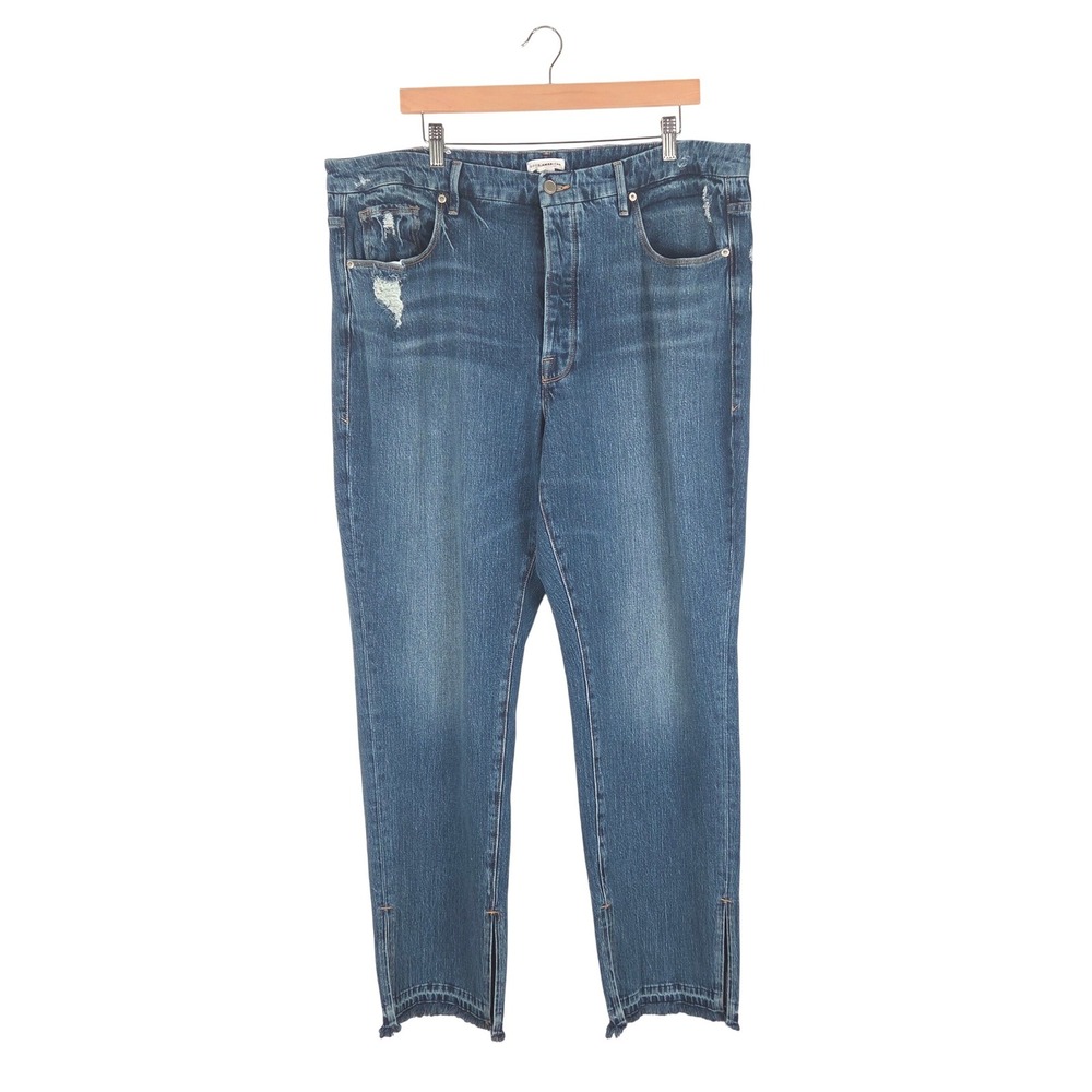 Good American Good Boy Double Split Fringe Hem Jeans 16 Button Fly High Rise